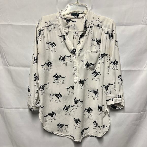 CALS Dog Print Women's Button Front Top Size M/L 3/4 Sleeve - Picture 1 of 7